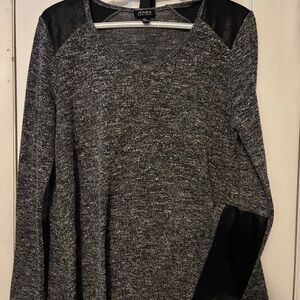 Jones New York Charcoal Knit Top with Black leather like Details